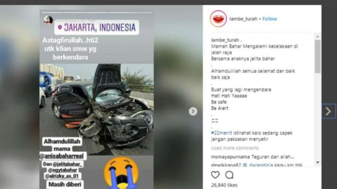 Mobil Annisa Bahar usai kecelakaan