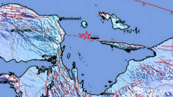 Lokasi pusat gempa di Papua.