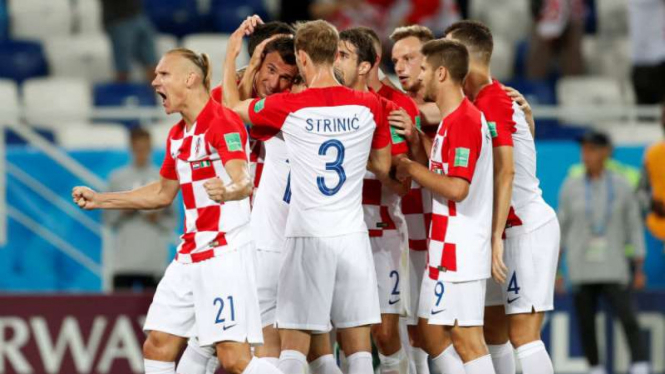 Pemain Timnas Kroasia rayakan gol.