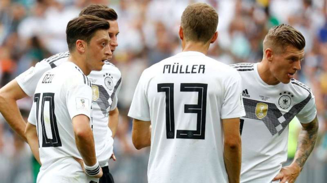Ekspresi kecewa para pemain Timnas Jerman usai kalah dari Meksiko