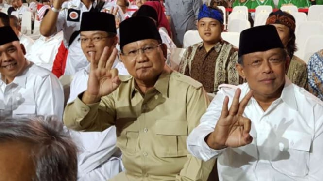 Prabowo Subianto hadiri debat terakhir Pilkada Jabar, Jumat, 22 Juni 2018.