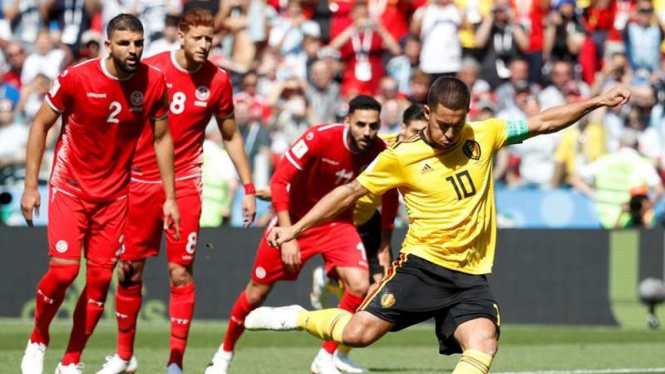 Tendangan penalti Eden Hazard bawa Belgia unggul atas Tunisia