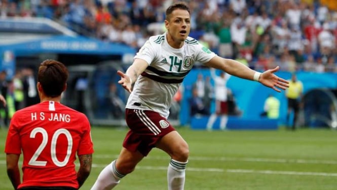 Javier Hernandez, usai mencetak gol ke gawang Korea Selatan