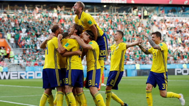 Selebrasi gol Swedia di Piala Dunia 2018.
