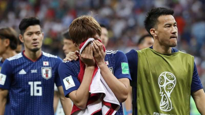 Ekspresi kecewa para pemain Timnas Jepang usai tersingkir dari Piala Dunia 2018