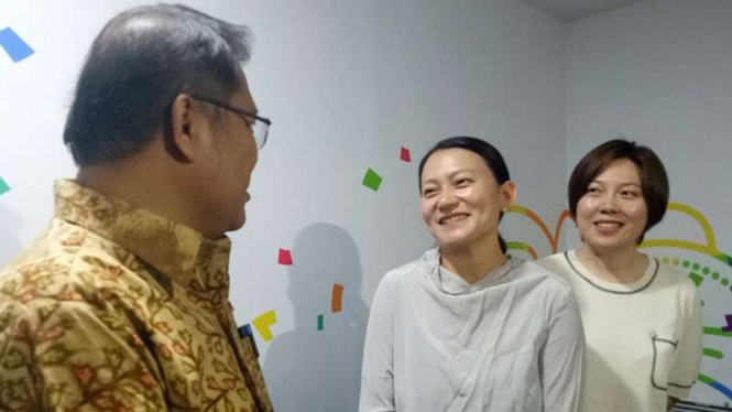 Menkominfo Rudiantara berbincang dengan SVP Bytedance Technology, Zhen Liu, dan SVP Tik Tok, Kelly Zhang, di Gedung Kominfo, Jakarta, Rabu, 4 Juli 2018.