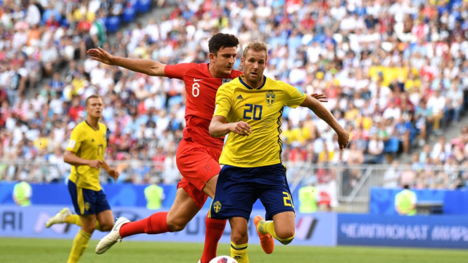 Pertandingan Swedia vs Inggris pada perempat final Piala Dunia 2018.