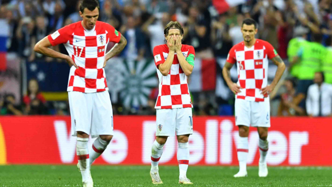 Ekspresi pemain Kroasia Luka Modric usai kebobolan gol