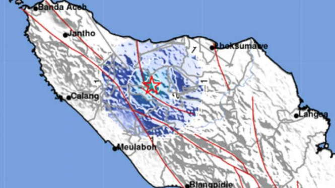 Peta lokasi gempa Bireuen, Aceh.