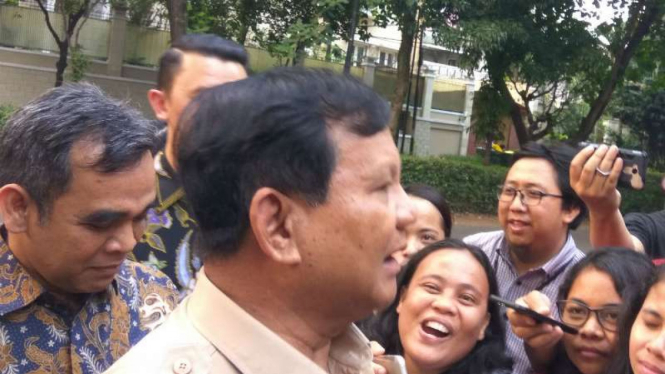 Ketum Gerindra Prabowo Subianto selepas bertemuan dengan Ketua DPP PDIP Puan Maharani.