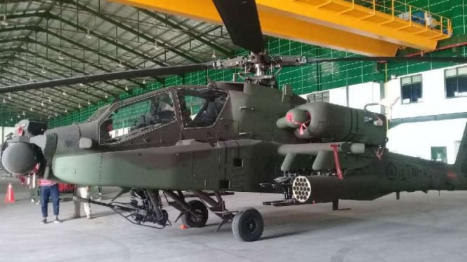 Helikopter Apache di Pangkalan TNI Angkatan Udara Ahmad Yani, Semarang, Jawa Tengah, pada Jumat, 20 Juli 2018.