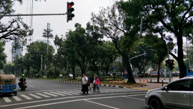 Pelican crossing di Jalan Medan Merdeka Selatan, Kamis, 26 Juli 2018.