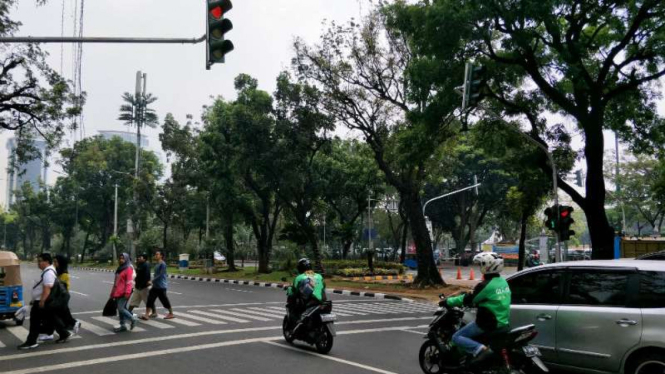 Pelican crossing di Jalan Medan Merdeka Selatan, Kamis, 26 Juli 2018.