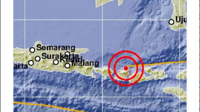 Pusat gempa di Lombok Timur, Nusa Tenggara Barat.