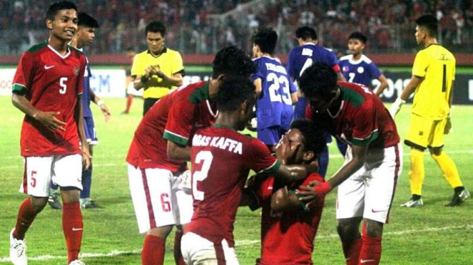 Selebrasi gol para pemain Timnas Indonesia U-16