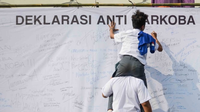 Ilustrasi deklarasi anti narkoba di halaman Gedung Sate, Bandung, Jawa Barat