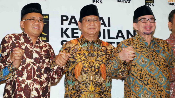 Ilustrasi pertemuan Prabowo Subianto dengan Presiden PKS, Sohibul Iman dan Salim Segaf (kanan).
