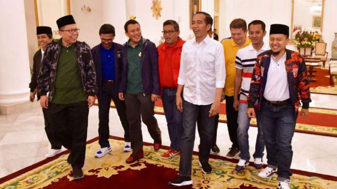 Para sekjen parpol saat bertemu Jokowi di Istana Bogor.