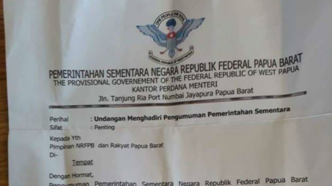 Surat pengumuman pemerintah sementara negara republik federal Papua Barat