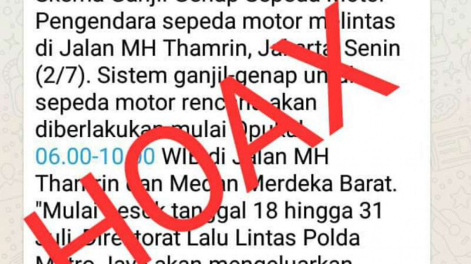 Berita hoax soal ganjil genap bagi kendaraan roda dua. (Foto ilustrasi).