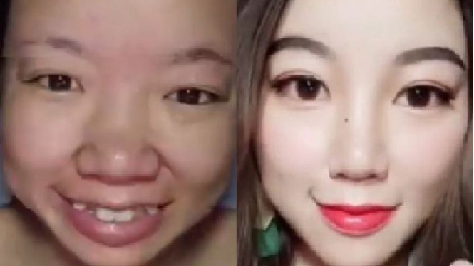 Qi Huahua sebelum dan setelah make-up