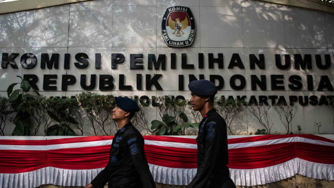 Pengamanan di depan Kantor KPU Pusat, Jakarta Pusat.