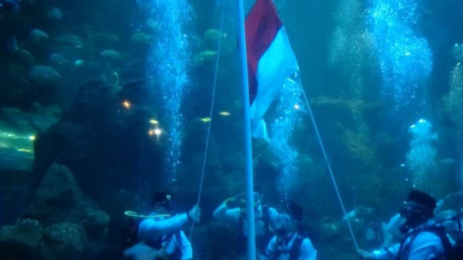 Marsha Aruan dikabarkan bendera Merah Putih di bawah air