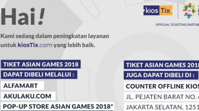 kiosTix, pemesanan tiket Asian Games secara Online.