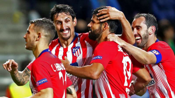 Pemain Atletico Madrid rayakan gol Koke.