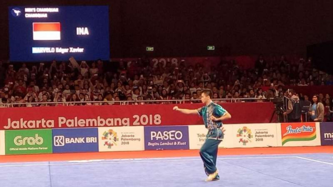 Atlet Wushu Indonesia, Edgar Marvelo, meraih medali perak Asian Games 2018.