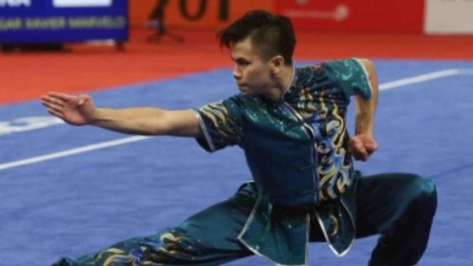 Atlet Wushu Indonesia Edgar Xaier Marvelo saat tampil di nomor Chanquan Putra.