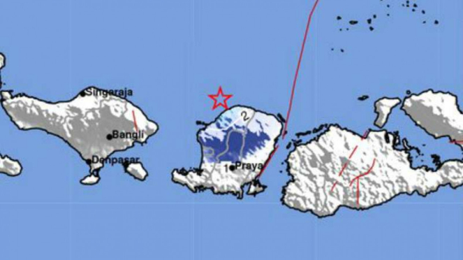Peta lokasi gempa 4,1 SR di Lombok Utara.