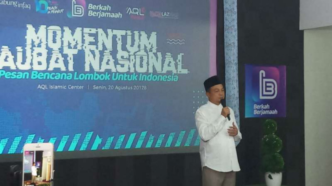 Pemimpin Ar-Rahman Qur’anic Learning atau AQL, Bachtiar Nasir, dalam forum Momentum Taubat Nasional di Jakarta pada Senin malam, 20 Agustus 2018.