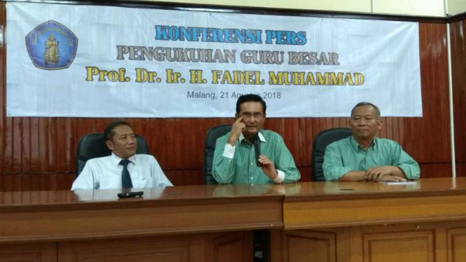Anggota Dewan Pembina Partai Golkar Fadel Muhammad saat di kampus Universitas Brawijaya Malang, Jawa Timur, pada Selasa, 21 Agustus 2018.