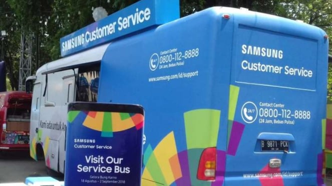 Samsung Service bus di Gelora Bung Karno (GBK) Jakarta selama Asian Games 2018.