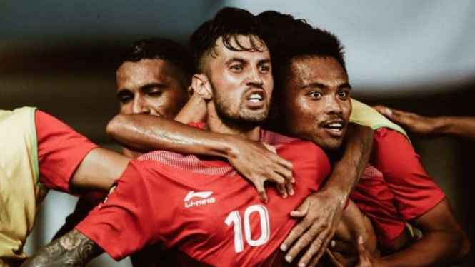 Selebrasi gol penyerang Timnas Indonesia, Stefano Lilipaly.