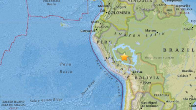 Pusat gempa 7,1 SR Peru.