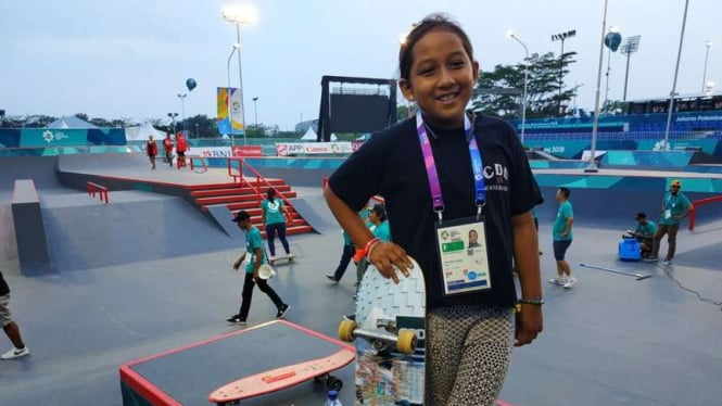  Atlet skateboard cilik Indonesia, Aliqqa Noverry, di Asian Games 2018