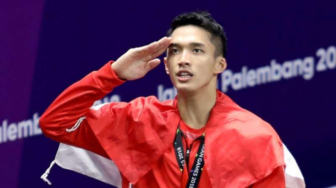 Tunggal putra Indonesia, Jonatan Christie, meraih medali emas Asian Games 2018