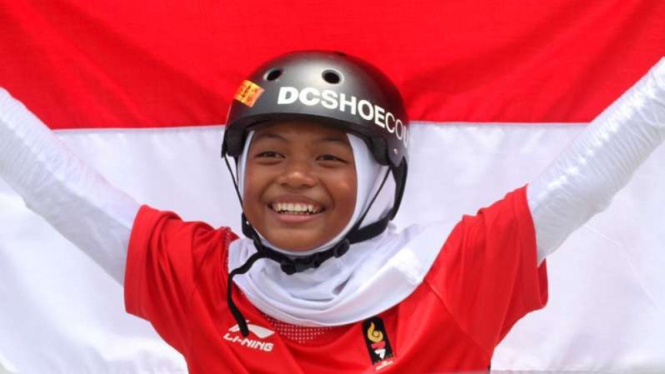 Skater cilik Indonesia, Bunga Nyimas Cinta, di Asian Games 2018