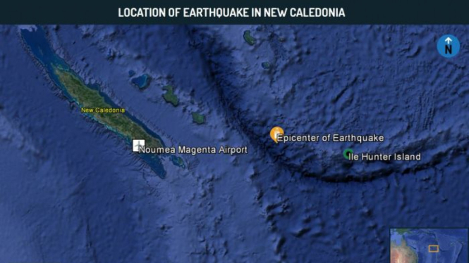 Lokasi gempa di Kaledonia Baru.