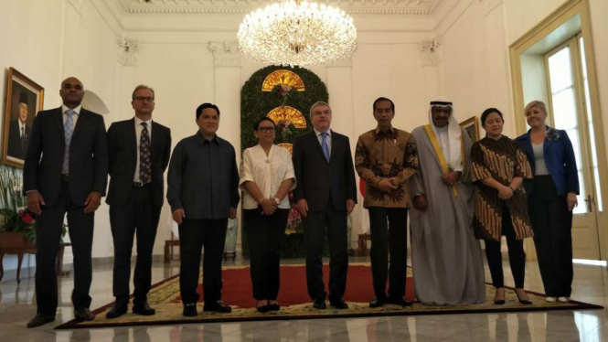 Presiden Jokowi terima Presiden IOC Thomas Bach dan Presiden Dewan OCA Syeikh Ahmad Al Fahad Al Sabah di Istana Bogor, Sabtu (1/9/2018)..
