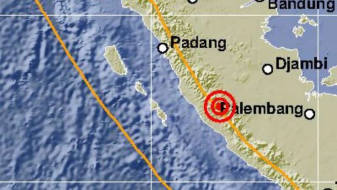 Peta pusat gempa Bengkulu.