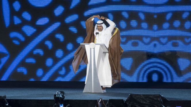  Presiden Dewan Olimpiade Asia (OCA) Sheikh Ahmad Al Fahad Al Sabah memberi sambutan dalam Upacara Penutupan Asian Games ke-18 Tahun 2018 di Stadion Utama GBK, Senayan, Jakarta, Minggu (2/9). 