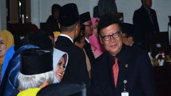 Menteri Dalam Negeri RI, Tjahjo Kumolo usai mensaksikan 40 anggota DPRD Malang
