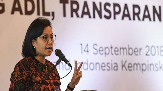   Menteri Keuangan Sri Mulyani menjadi pembicara utama di hadapan para pengusaha