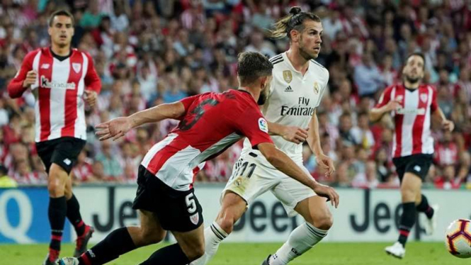 Megabintang Real Madrid, Gareth Bale, dalam laga melawan Athletic Bilbao