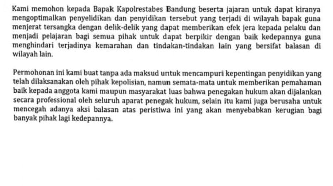 Surat pernyataan The Jakmania terkait tewasnya suporter Persija