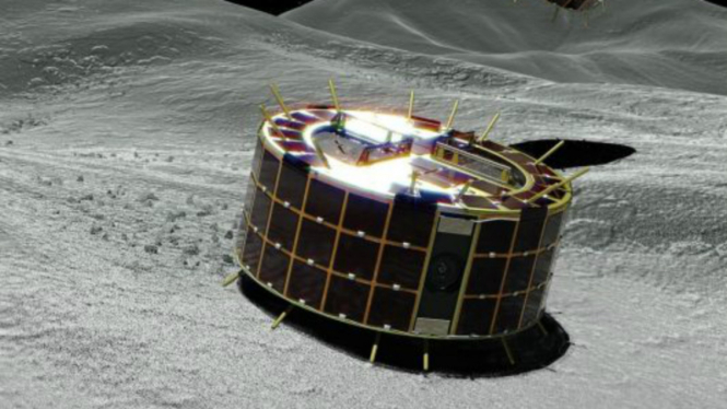 Ilustrasi artistik pendaratan rover di asteroid.