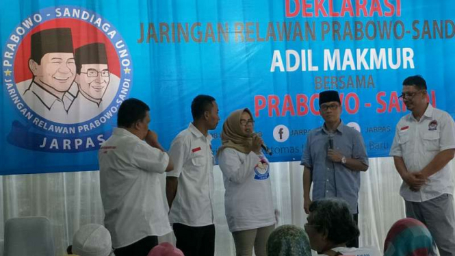 Sejumlah orang pendukung calon presiden dan wakil presiden Prabowo Subianto-Sandiaga Uno mendeklarasikan pembentukan organisasi yang mereka sebut Jarpas di Jakarta pada Senin, 24 September 2018.